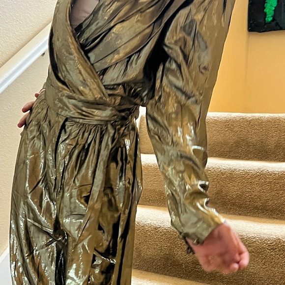 Gold Pleated Lame Jumpsuit - Picture 1 of 8